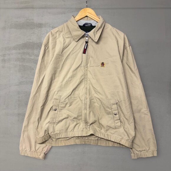 Vintage Tommy Hilfiger Beige Zip Up Tan Harrington Preppy Jacket Medium - Picture 1 of 6